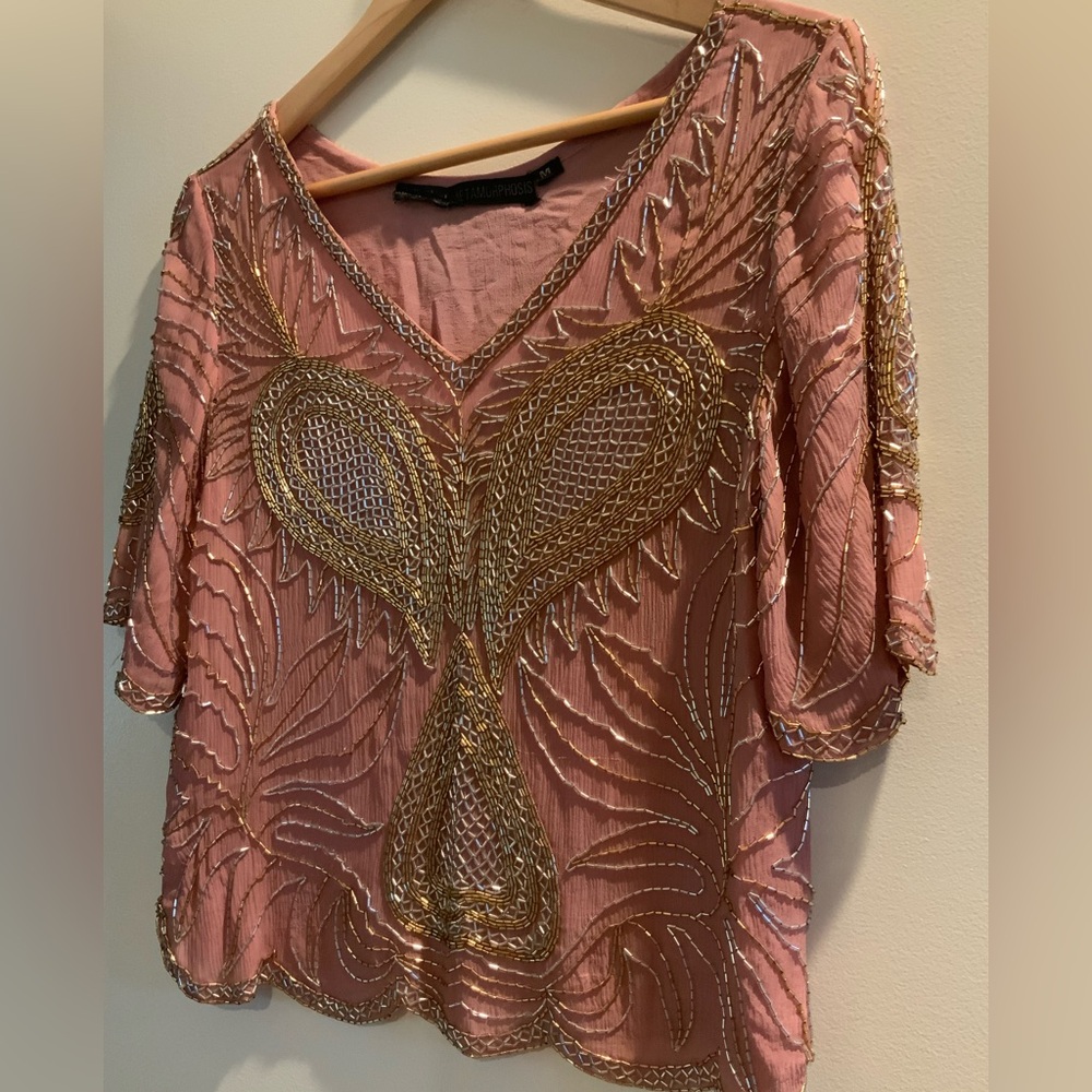 Gold sequin beaded Blouse  sz s